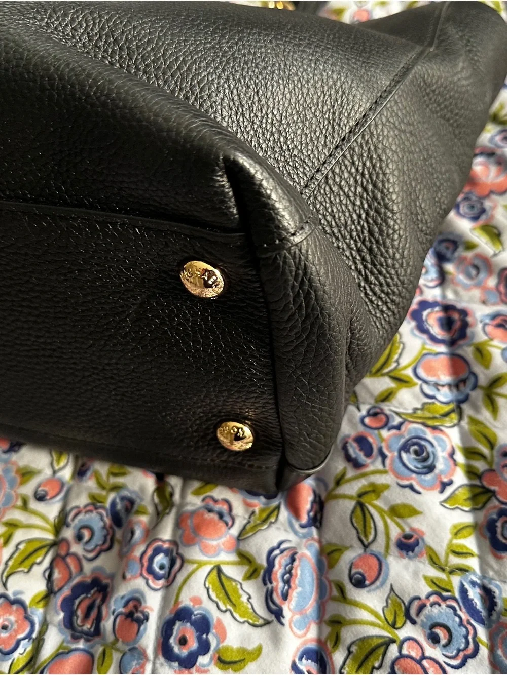 Michael Kors Black Pebbled Leather Tote with Gold Chain Detail